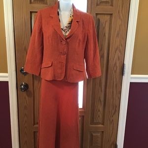 Alex&Co 10 linen orange skirt and jacket with white w/orange brown flowers shirt